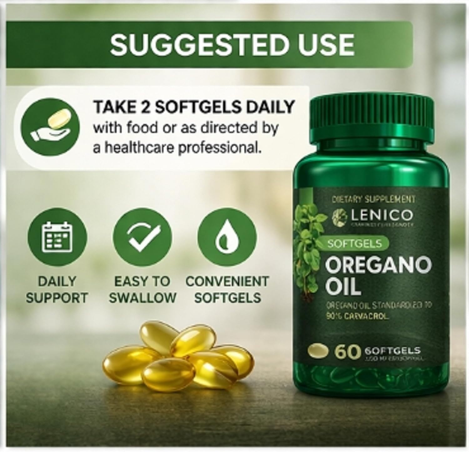 Oregano Oil Softgels 400 mg per Serving (60 Softgels) – 90% Carvacrol Standardiz