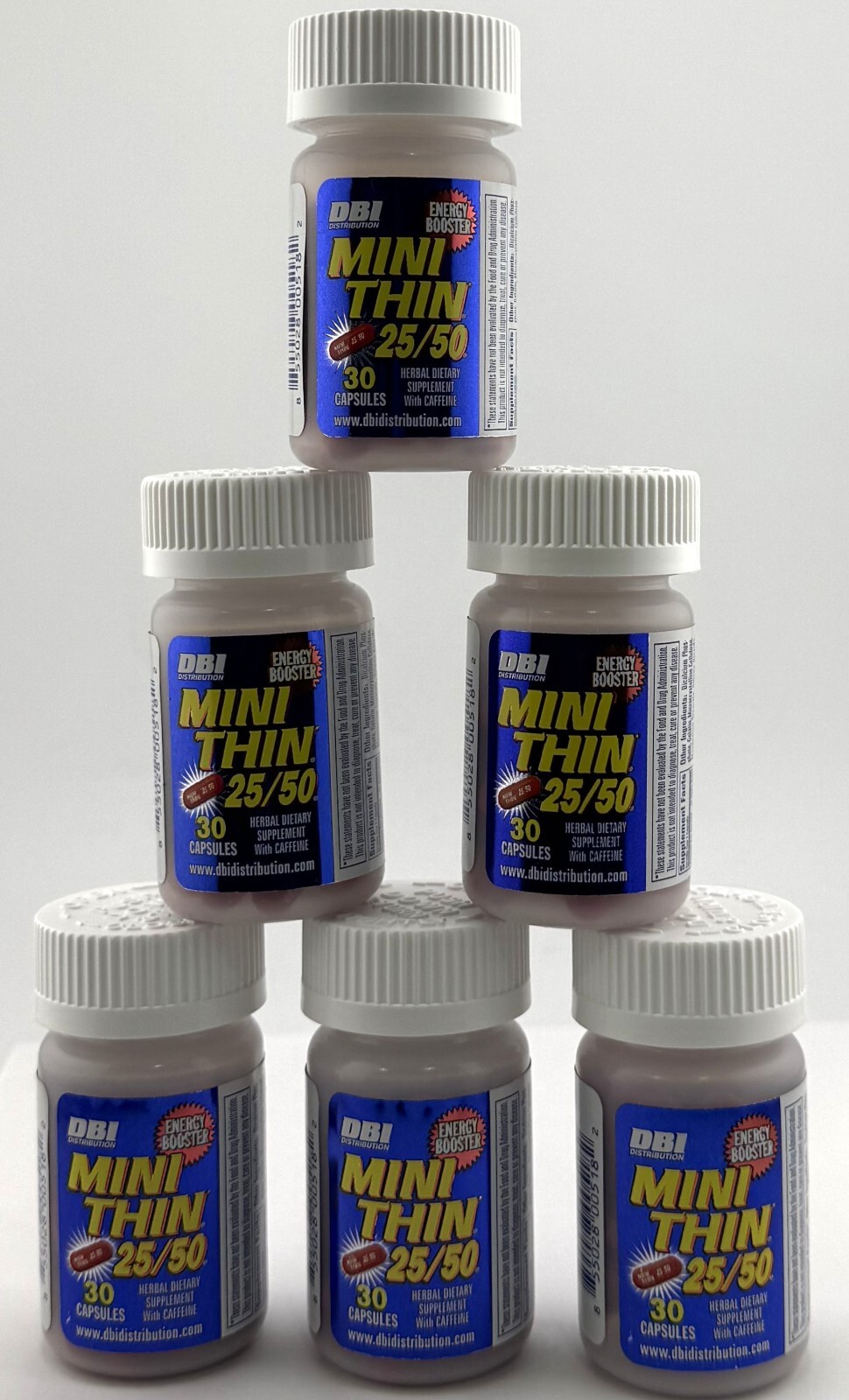 (6) 30ct BOTTLES MINI THIN 25/50 EF ENERGY BOOSTER (30 x6 Bottles) = 180 PILLS