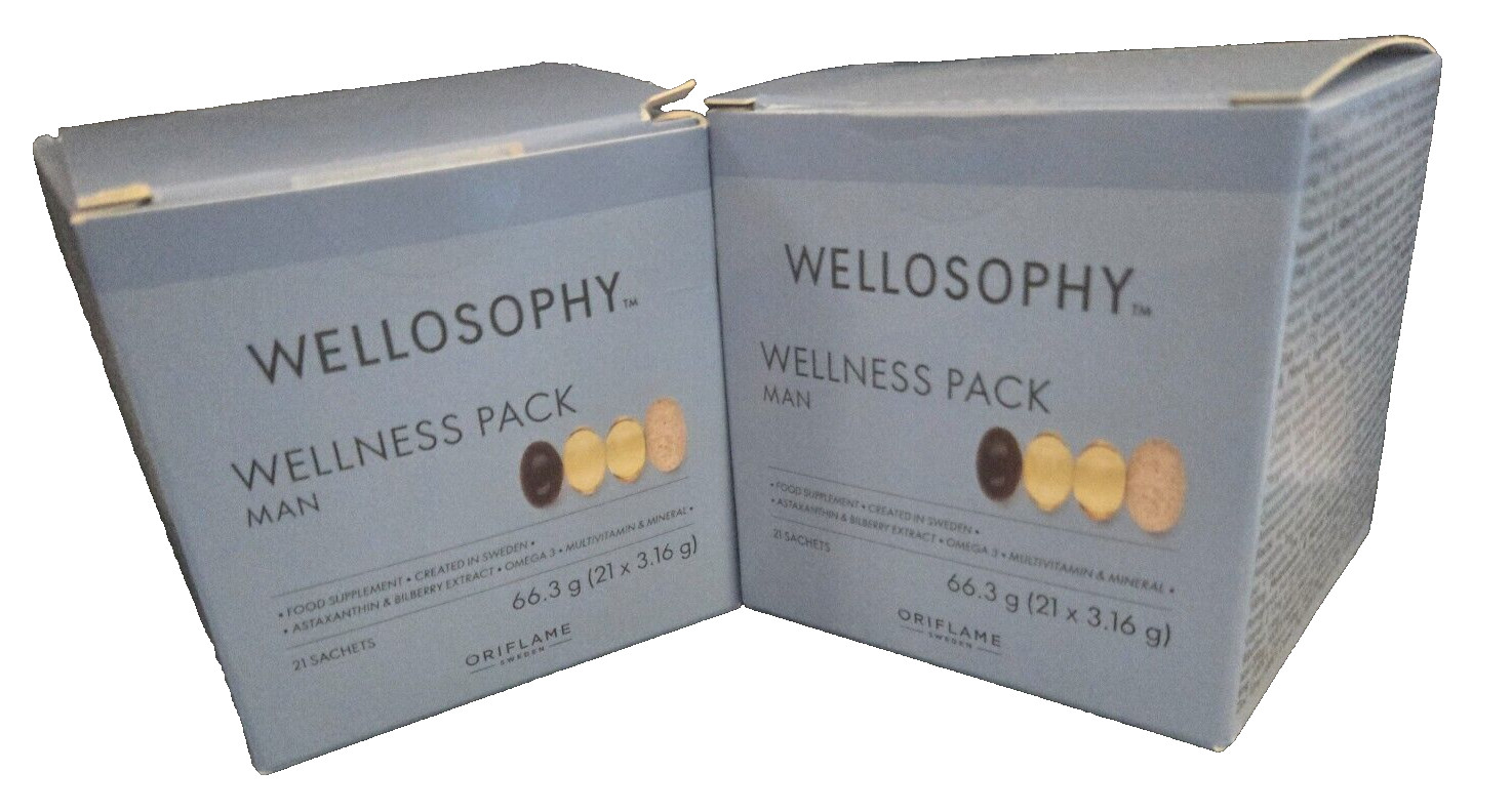 2 X Oriflame Wellosophy Wellness Man Packs – Multi Vitamin + Omega 3 + Minerals.