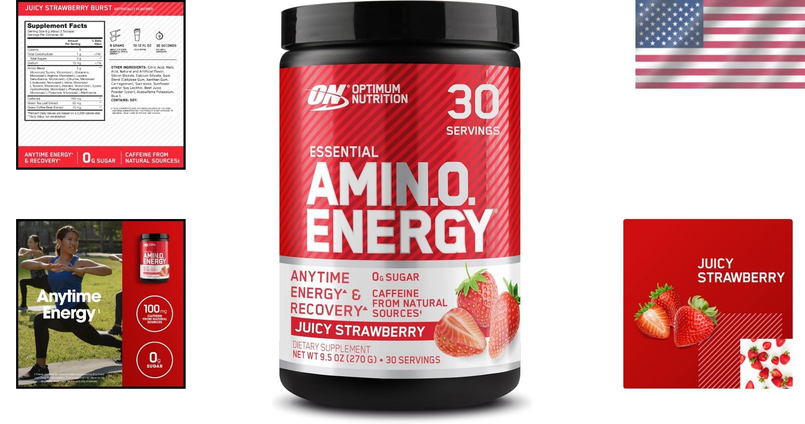 Amino Energy Pre Workout Powder with BCAA – Juicy Strawberry Burst, 30 Servings