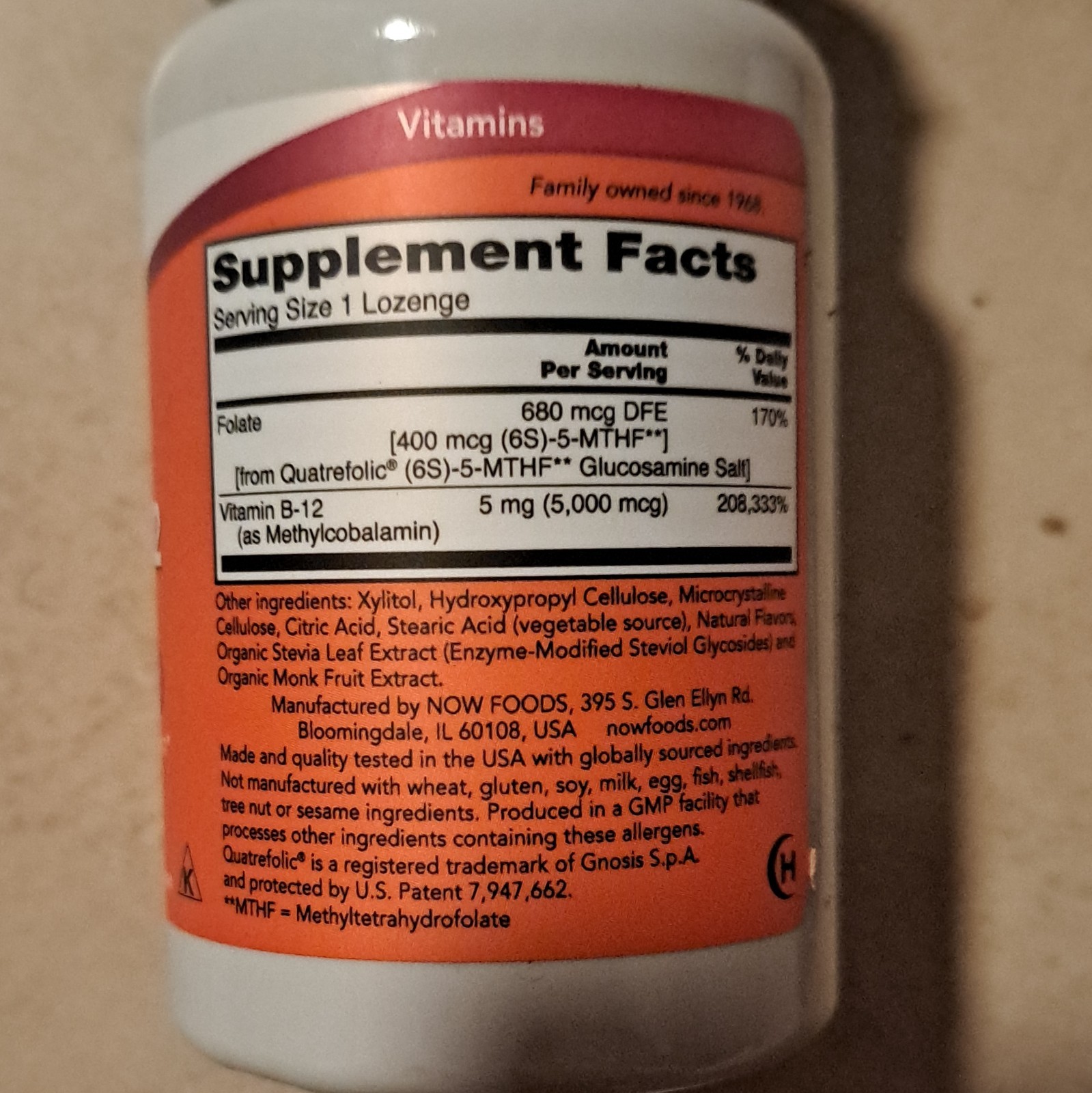 NOW Foods Methyl B-12 5,000 mcg Vegan Vegetarian 120 Lozenges