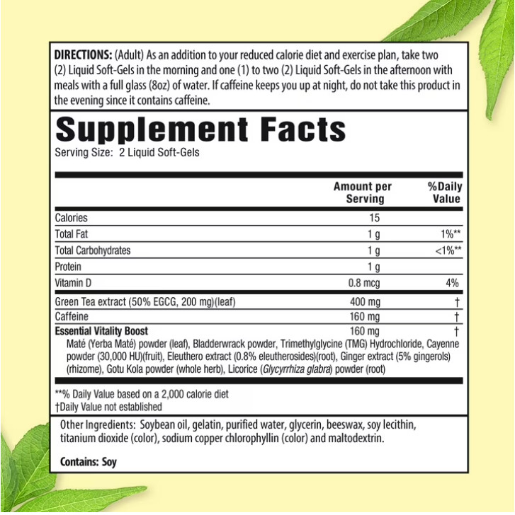 ( 2 pack ) Green Tea Fat Burner Supplement 90 Softgels Weight Loss Antioxidant