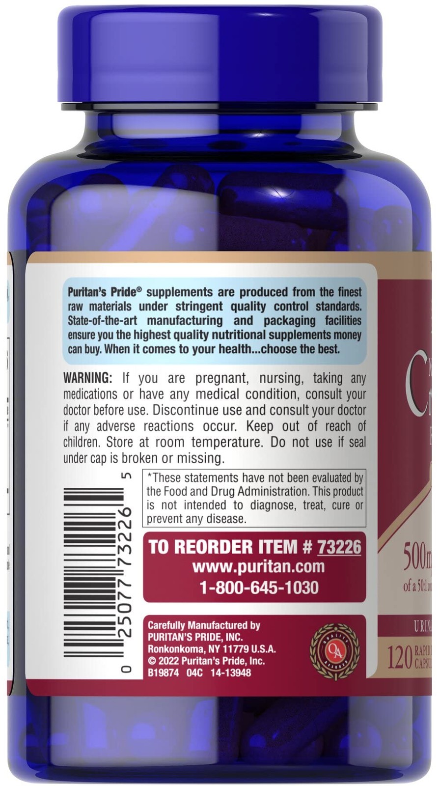 Puritans Pride One A Day Cranberry Capsules, 120 Count