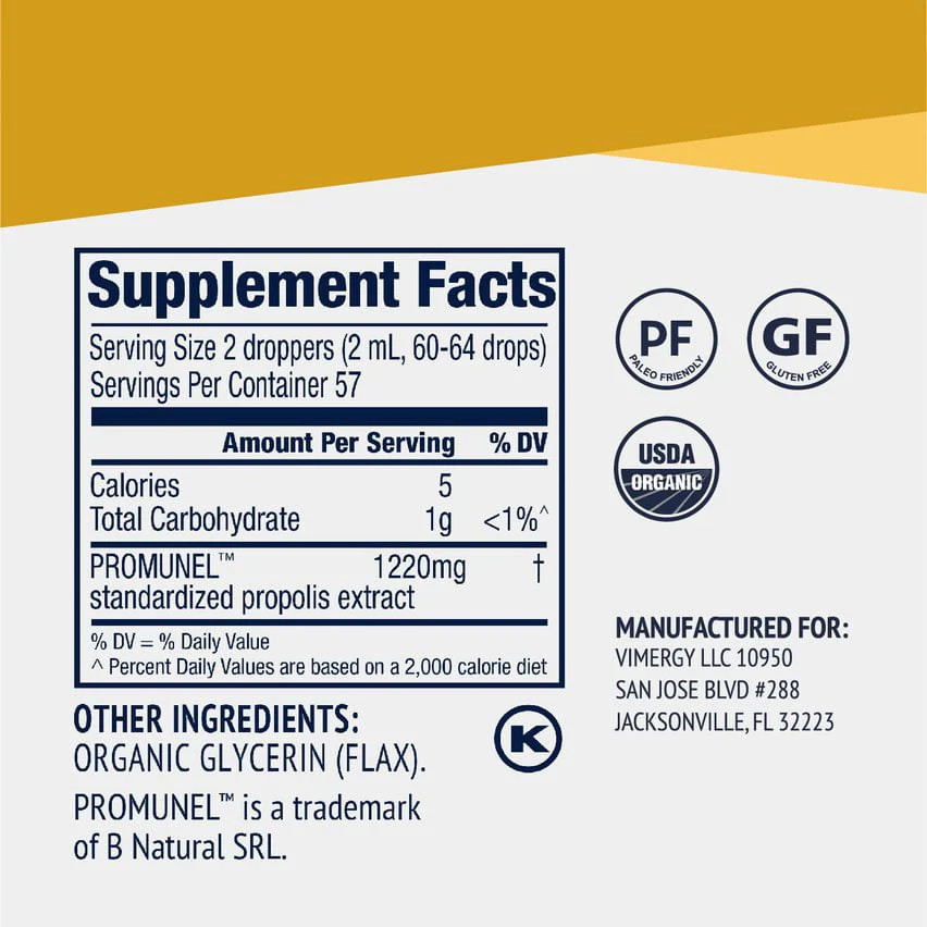 Vimergy PropolisPure ® –USDA Organic Propolis Liquid Extract – Immune Support