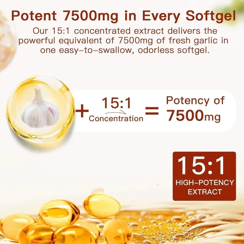 Odorless Garlic 7500mg Per Servings, 300 Softgels | 2 Years Aged Garlic Extra…