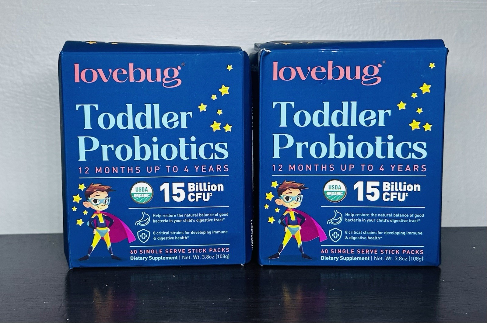 2-60 Ct Boxes LOVEBUG Kids Probiotic Powder W/ Prebiotic Fiber Toddler Immunity