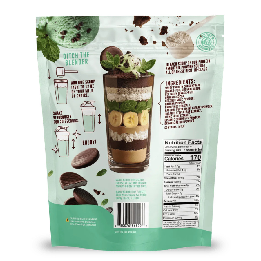 FlavCity Mint Chocolate Protein Smoothie – On the Go Meal Alternative 20 Srv