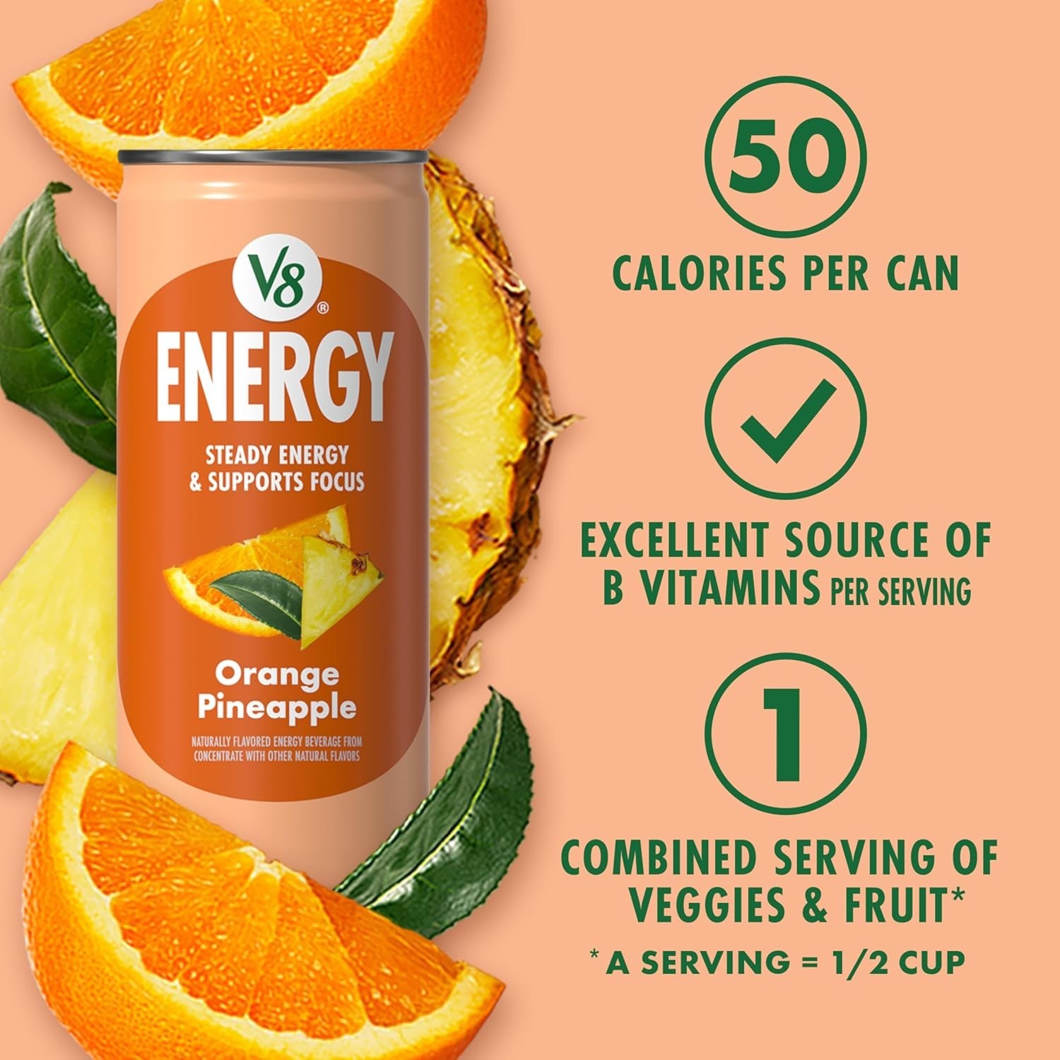 Refresh with Energy Orange Pineapple Drink – 12 Cans, 8 Fl Oz Each, Gluten Free