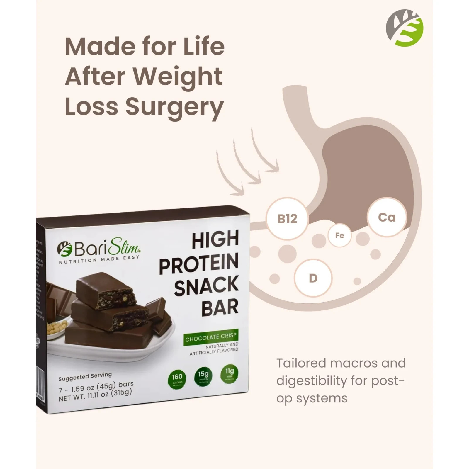 BariSlim High Protein Snack Bar for Bariatric Patients – Chocolate Crisp Bar