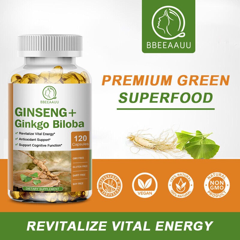 Ginkgo Biloba Panax Ginseng Memory Focus Brain Health 120Caps Cognitive Support