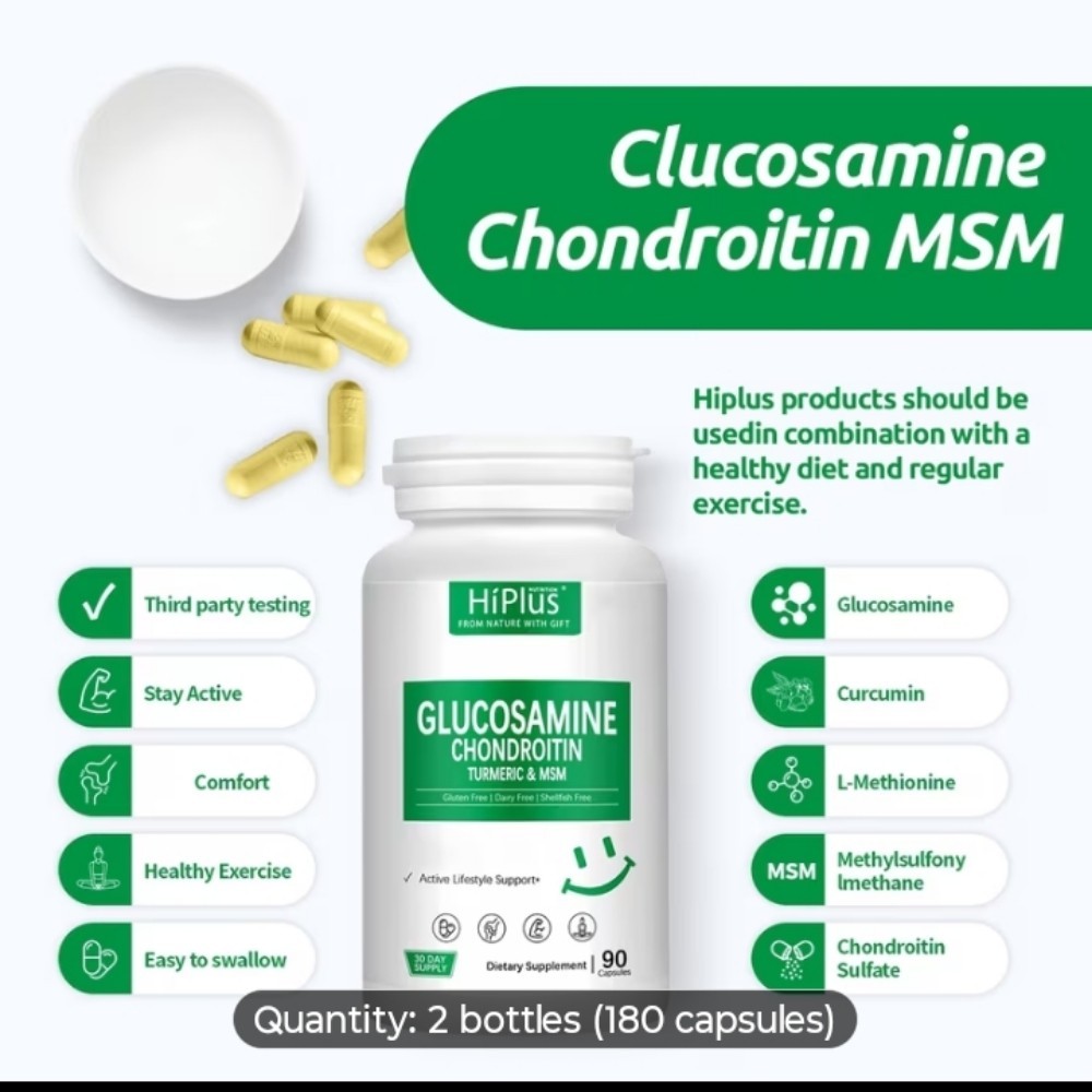 HiPlus Glucosamine Chondroitin MSM Turmeric 1 Bottle 90 capsules 1 month
