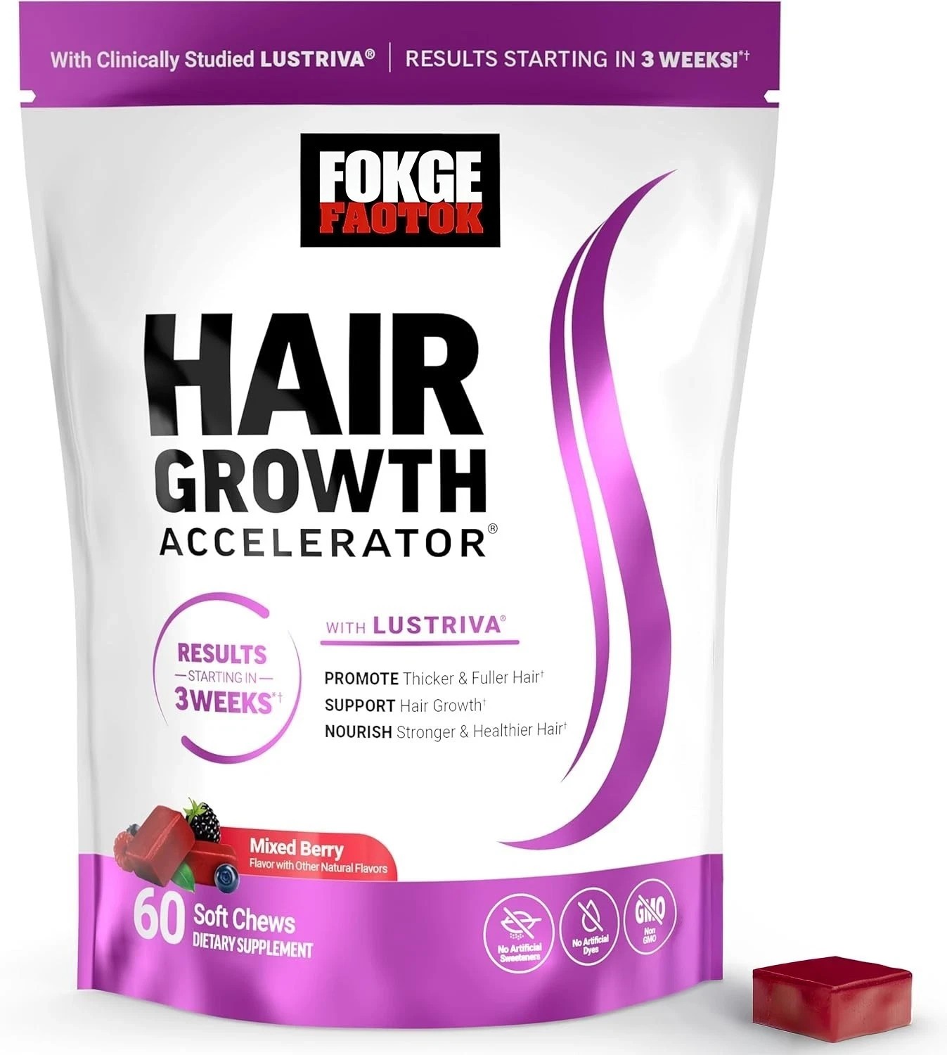 Hair Growth Soft Chews Thicker Stronger Hair 60 Mixed Berry Reduce Wrinkles++++