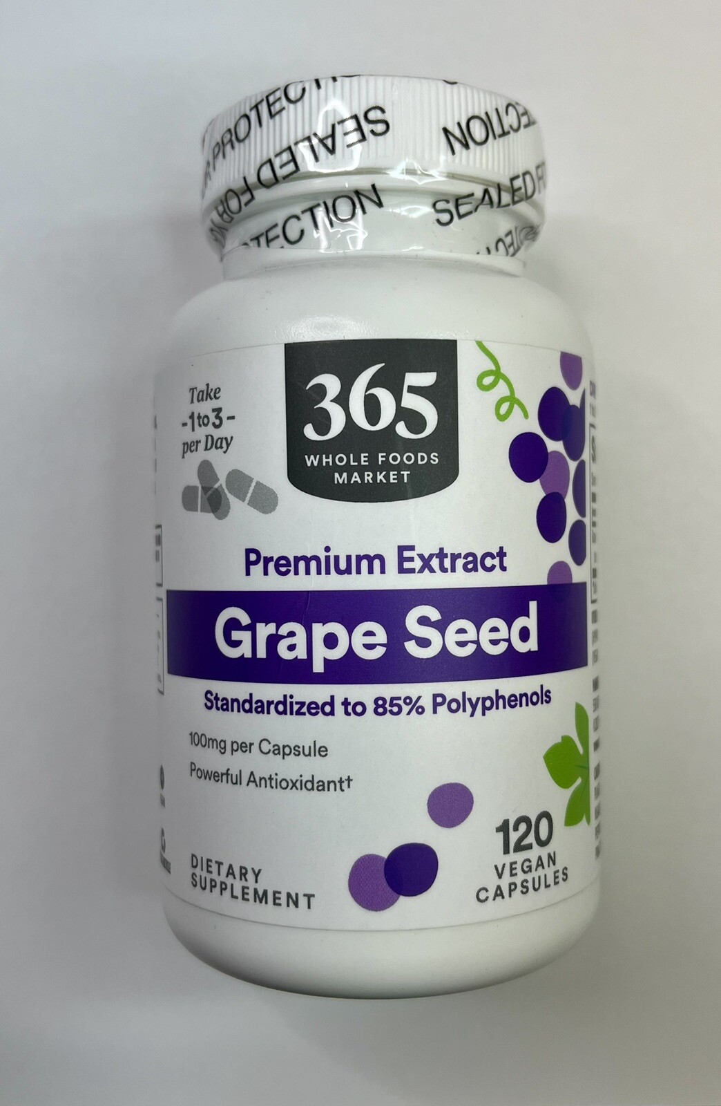 365 Whole Foods Market Grape Seed Extract 120 Vegan Capsules EXP 6/26