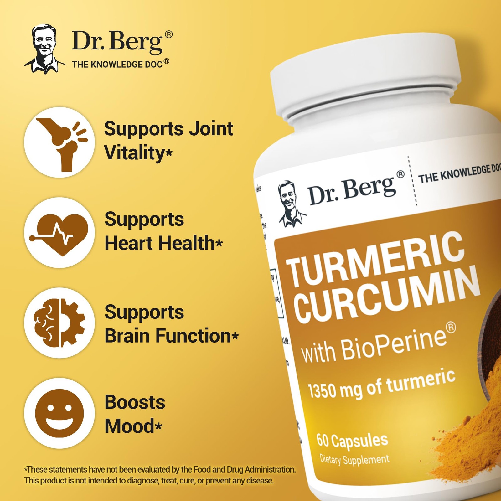 Dr. Berg Only 2 Per Day Turmeric Supplement with Black Pepper BioPerine 1350…