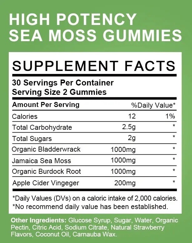 Organic Sea Moss Gummies 3000 mg – Sea Moss,Bladderwrack,Burdock Root USA