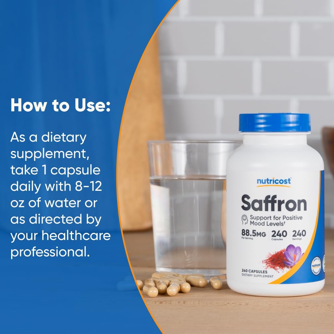 Nutricost Saffron Extract 88.5mg, 240 Capsules – Veggie 240 Count (Pack of 1)