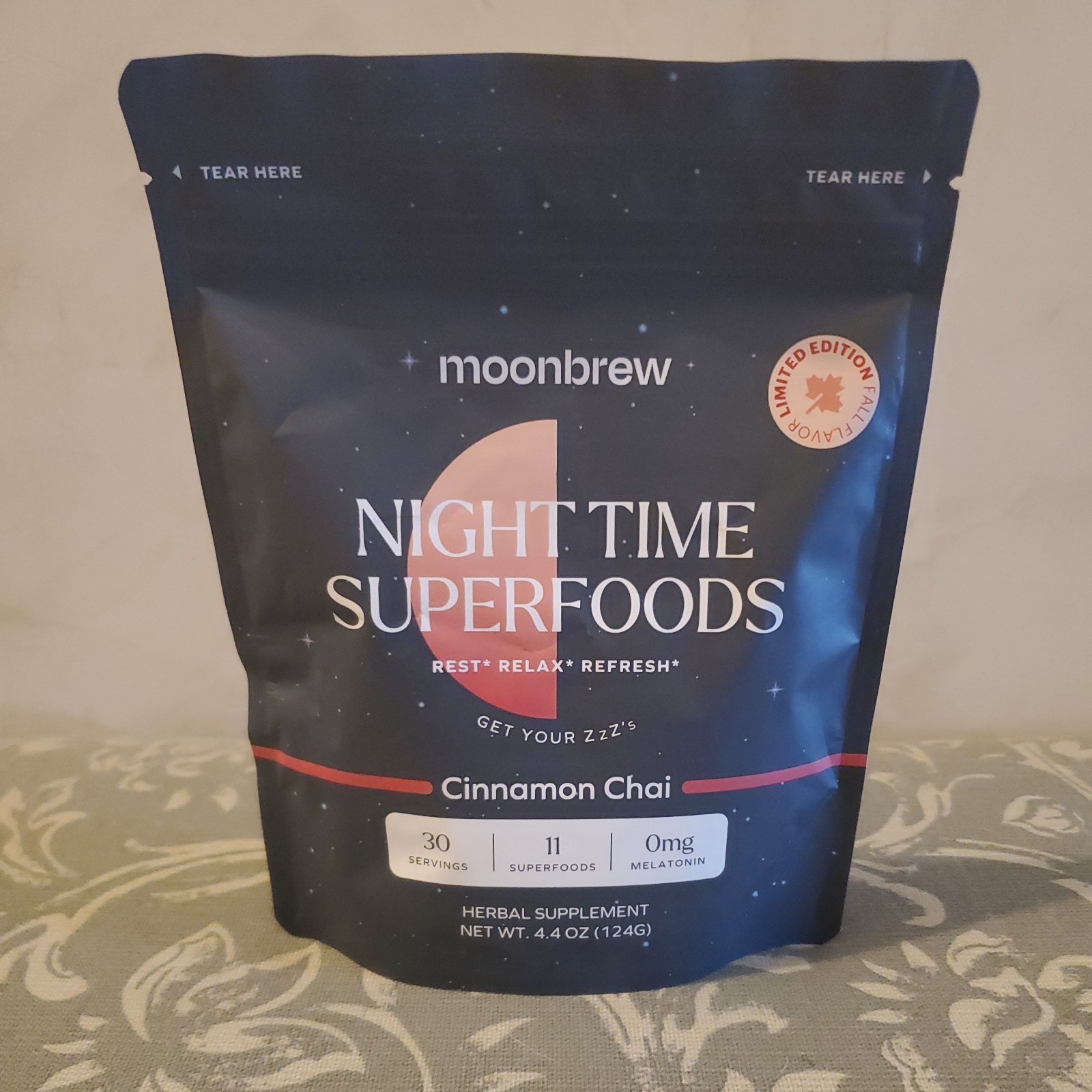 MoonBrew Night Time Superfoods Supplement Cinnamon Chai 30 Servings 4.4 Oz