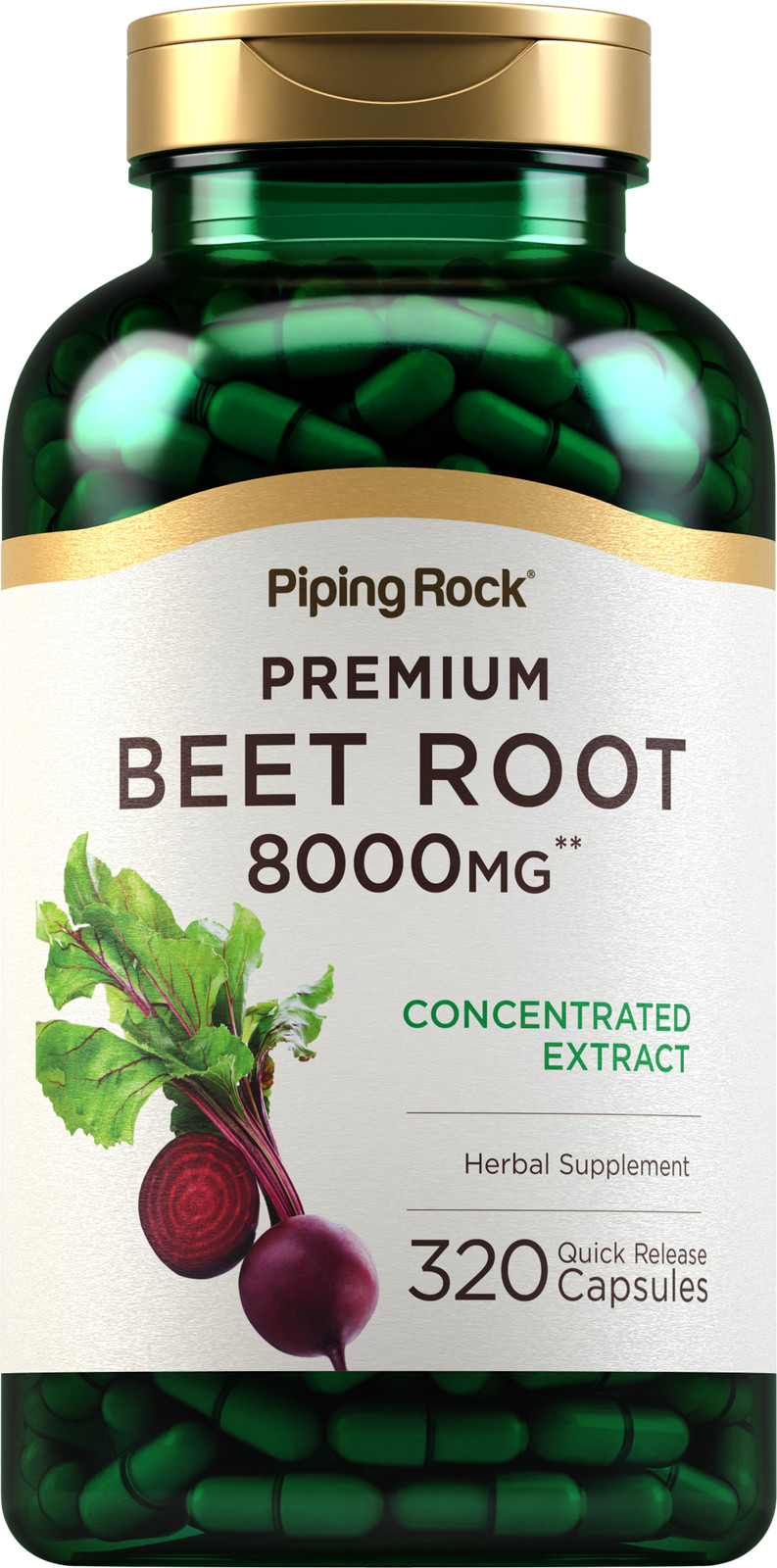 Beet Root Powder Capsules | 8000mg | 320 Count | Herbal Extract | by Piping Rock