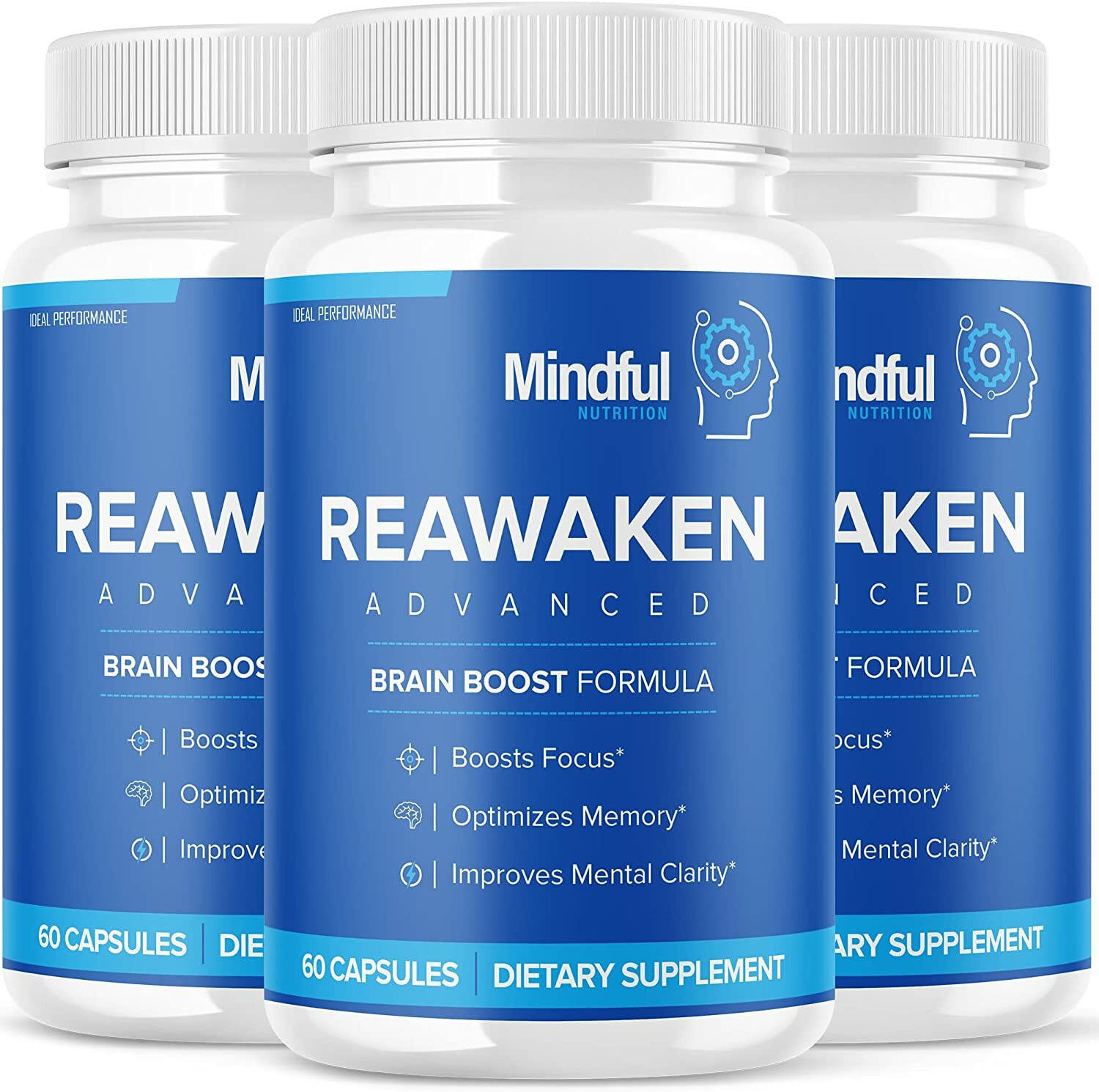 Reawaken Brain Boost Supplement Memory Mindful Advanced Formula 180 Caps 3 Pack