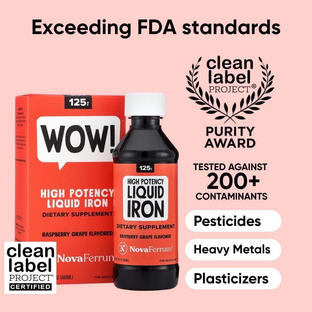 High Potency Liquid Iron Supplement for Adults, 125mg per 5mL Dose, Vegan,
