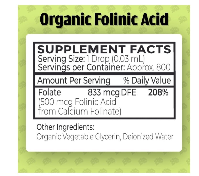 Organic Folinic Acid Drops, 500 mcg per drop, 1 fl oz (30 mL)