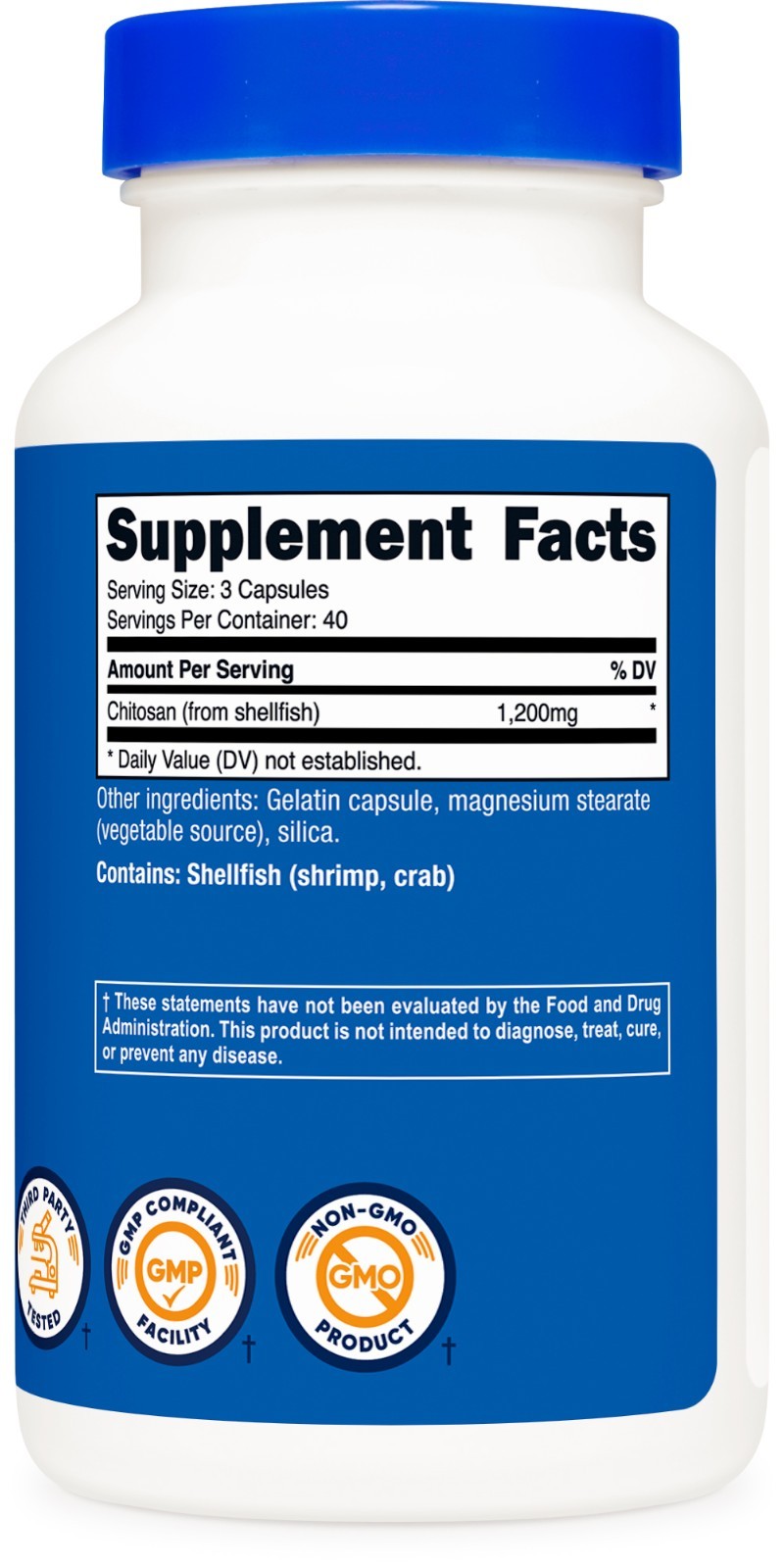 Nutricost Chitosan Supplement (1,200mg) 120 Capsules – GMO-Free, 40 Servings