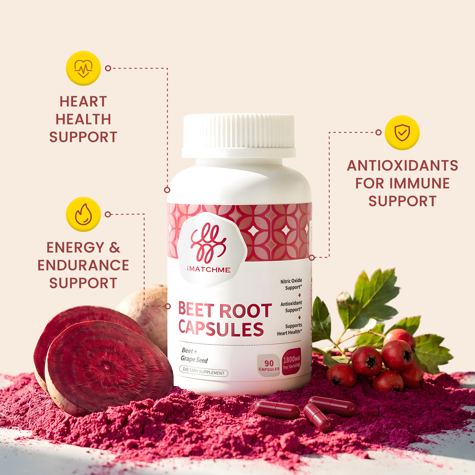 Beet Root 1800 mg Strength 20:1 Extract, Nitric Oxide,Heart Health Support 90ct