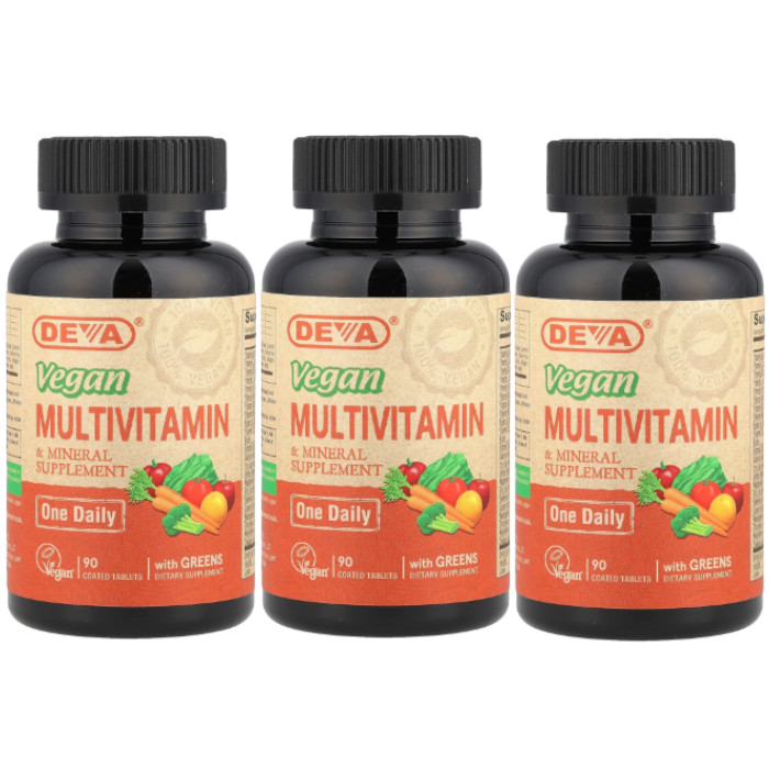 Deva Nutrition Vegan Multivitamin & Mineral – One Daily 90 Tabs Each (Pack of 3)