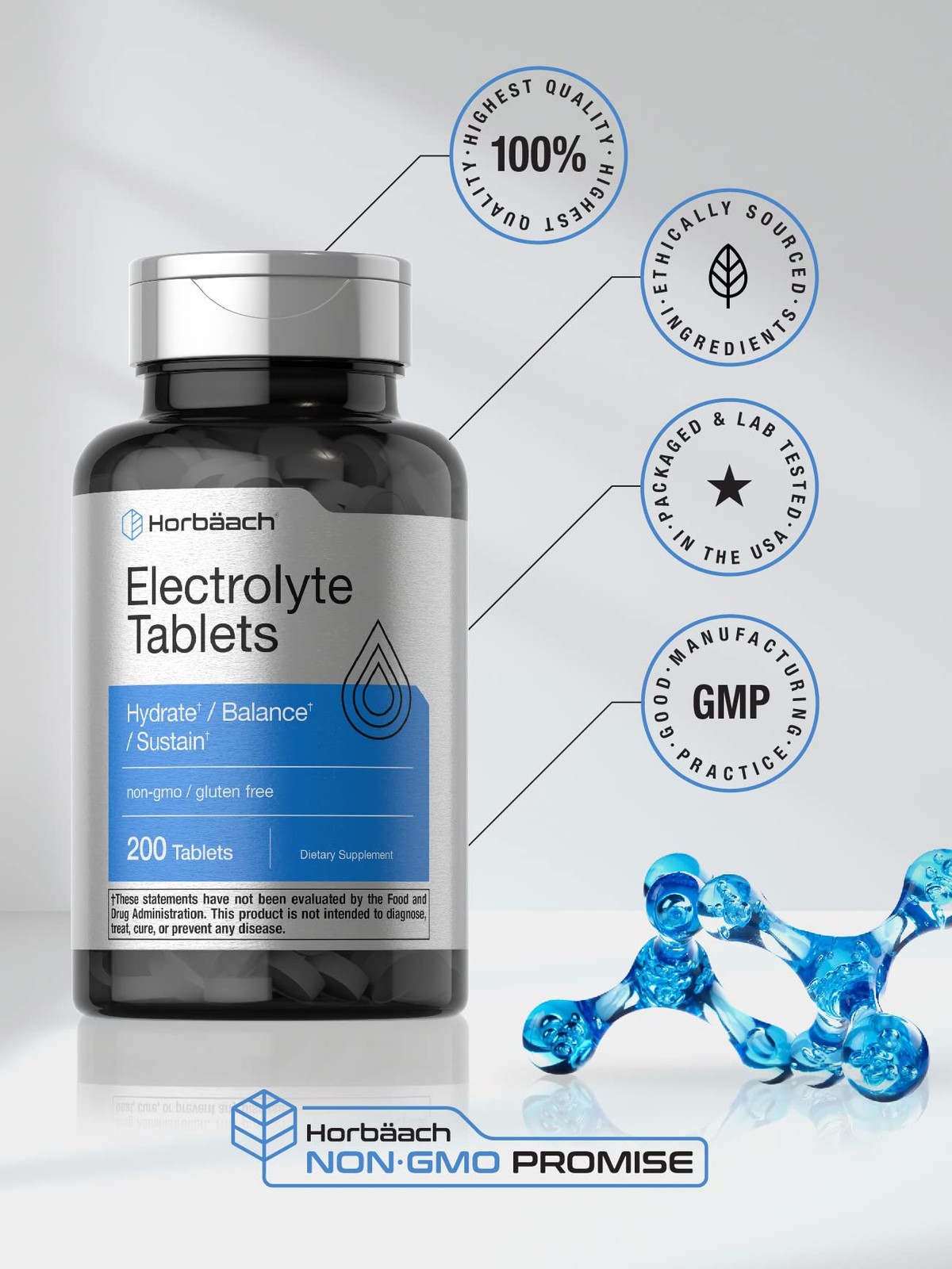 Horbäach Electrolyte Tablets | 200 Count | Helps 200 (Pack of 1)