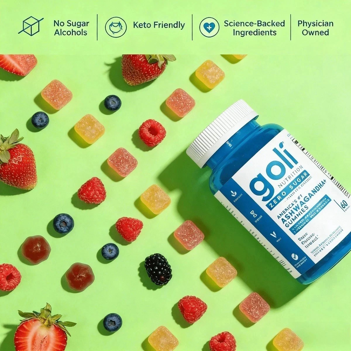 2 BOTTLES-Goli Zero Sugar Ashwagandha Gummies KSM-66 L-Theanine Vitamin D Maca