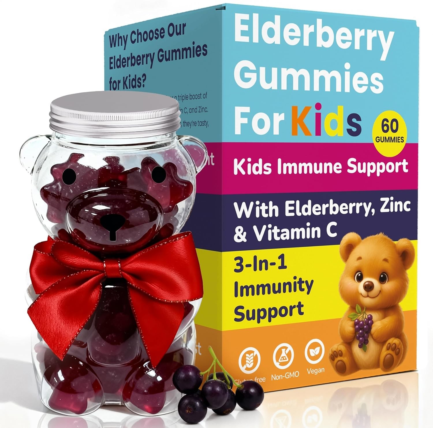Elderberry Gummies for Kids with Vitamin C & Zinc Immune Support Antioxidants