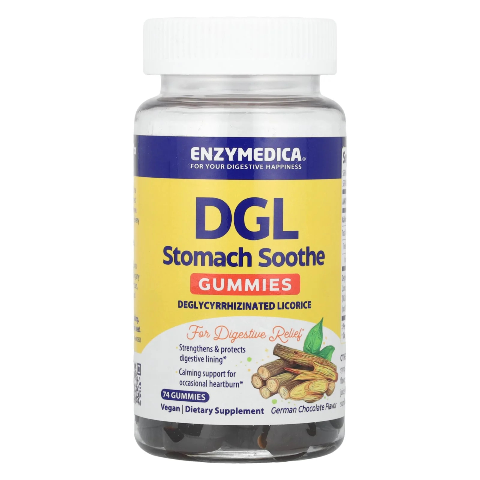 2 X Enzymedica, DGL Stomach Soothe Gummies, German Chocolate, 74 Gummies (200 m