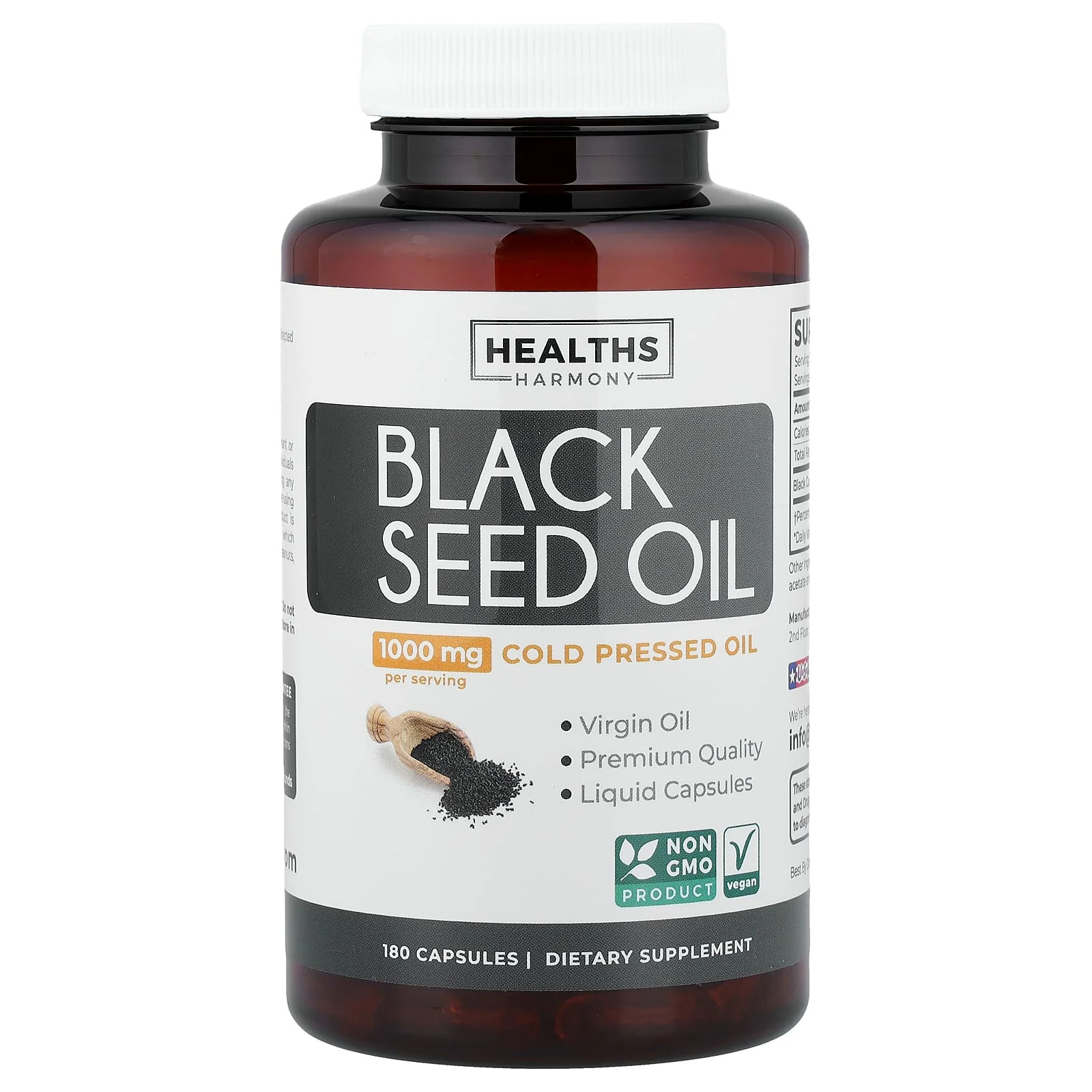 2 X Healths Harmony, Black Seed Oil, 180 Capsules (500 mg per Capsule)