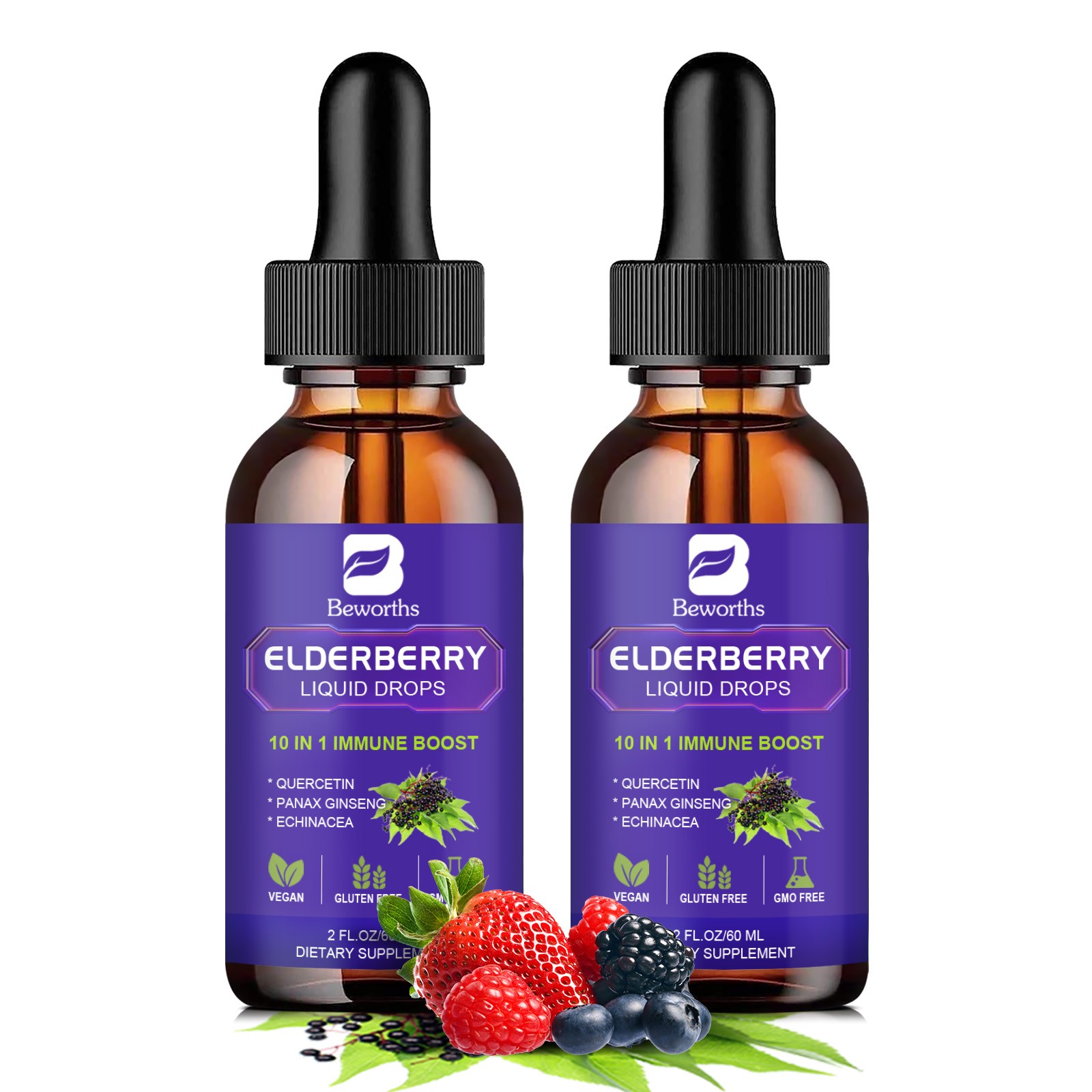 3Pack 60ml 3000mg Elderberry Extract Organic Tincture Liquid Herbal Drops 2 Floz