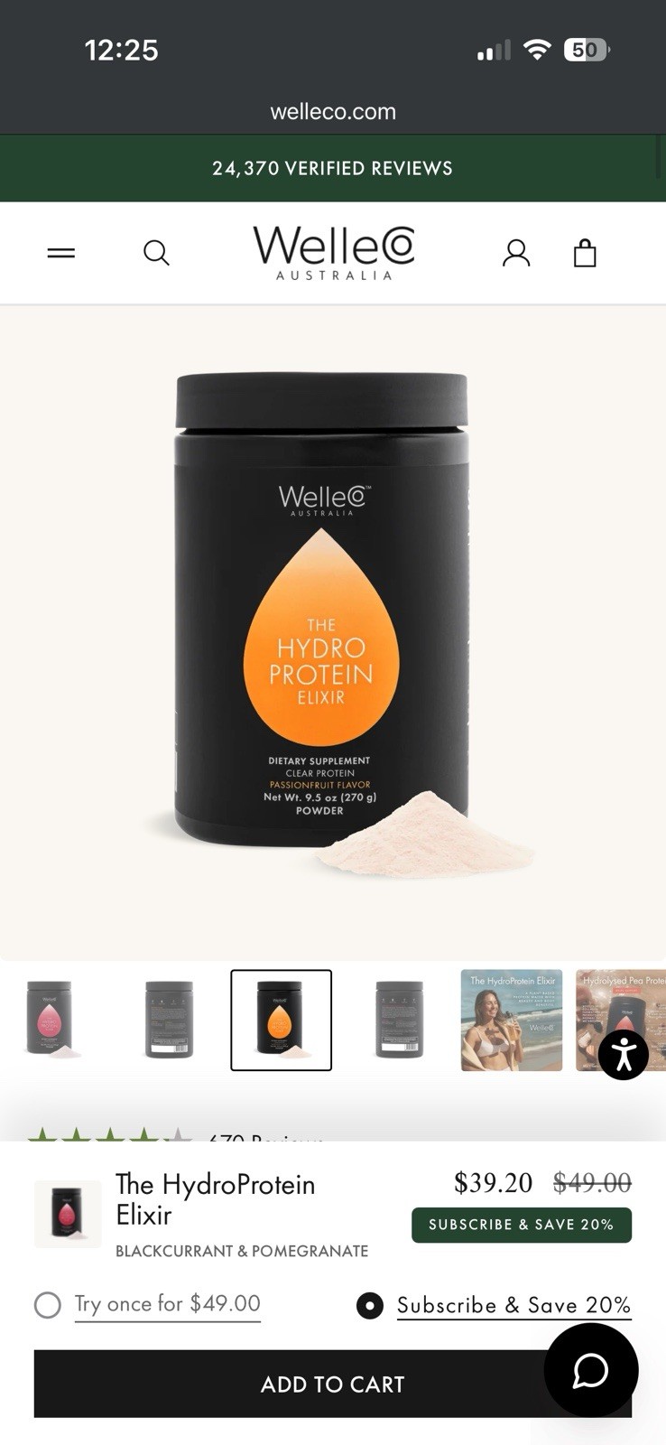 WelleCo The Hydro Protein Elixir Passionfruit Protein Supplement Powder 9.5 oz