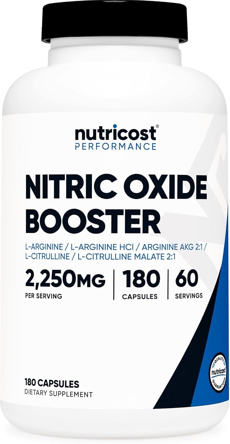 Nutricost Nitric Oxide Booster 2250mg/Serving, NON GMO, Gluten Free 180 Capsules