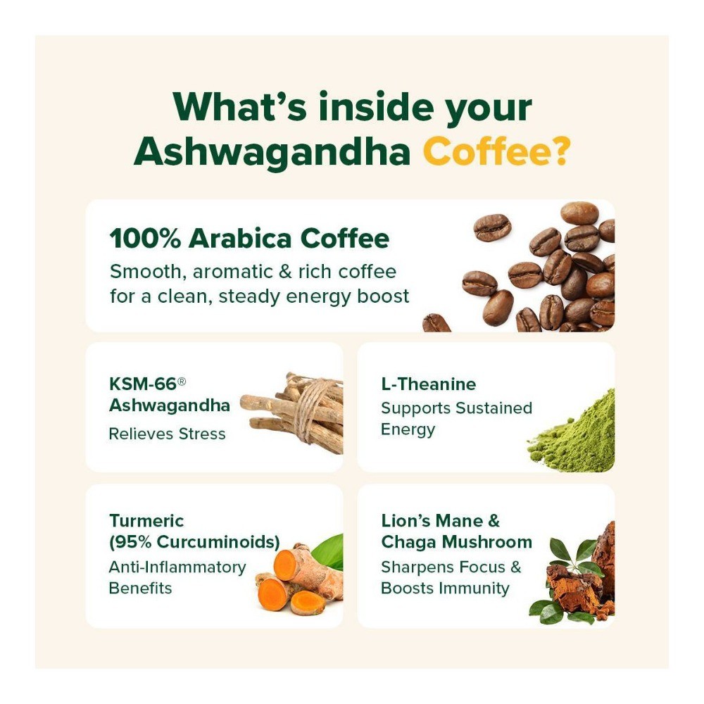 Ashwagandha Instant Coffee with Mushrooms Calm Energy & Focus – 2.11oz