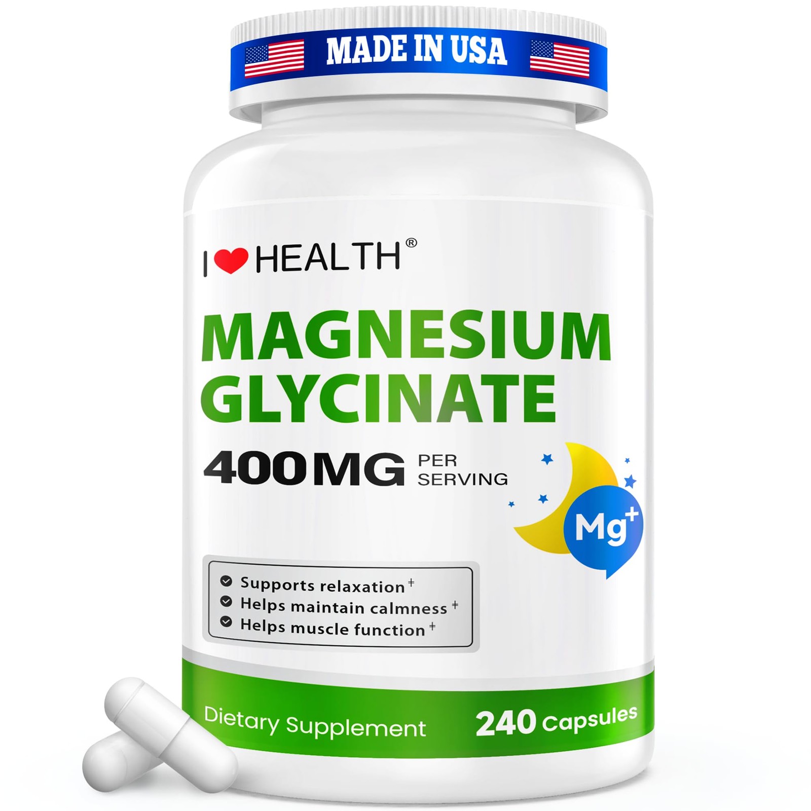 Magnesium Glycinate 400mg per Capsule – 240 Capsules – 240 Count (Pack of 1)