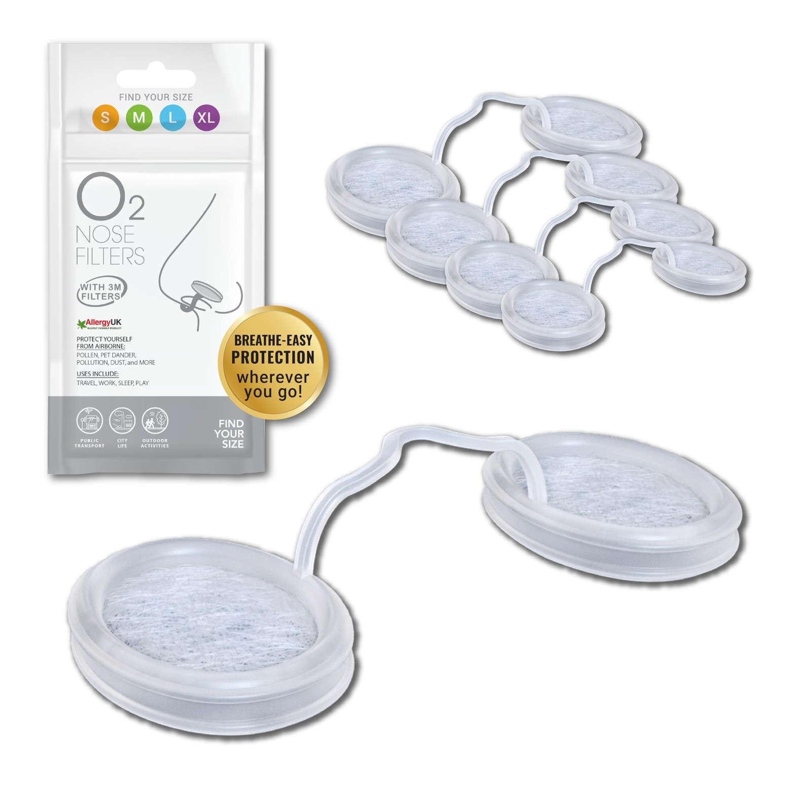O2 Nose Filters with 3M Filtration – Nasal Screens for Trial Pack, Clear