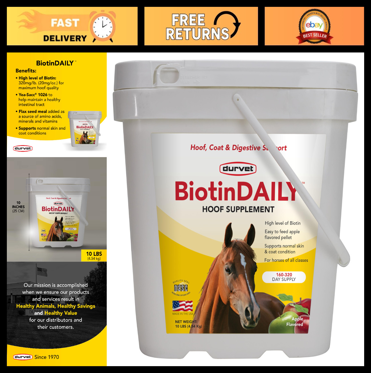 Biotin Daily Supplement 10 lb – Promotes Healthy Skin, Coat & Hoof Growth