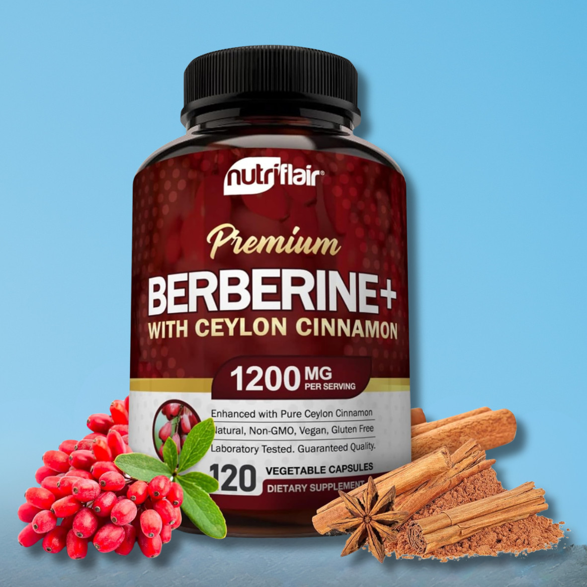 Berberine HCL Premium Extract Ceylon Cinnamon Antioxidant 1200mg 120 Capsules