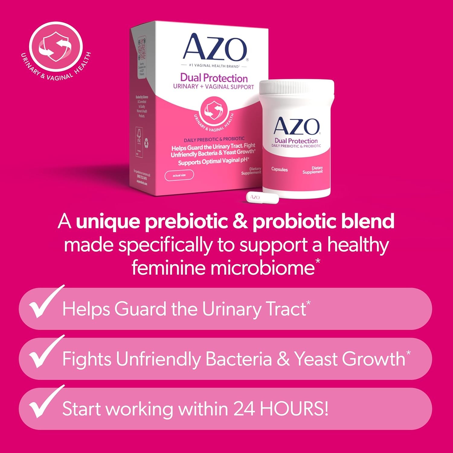 AZO Dual Protection Urinary Vaginal Support Probiotics for Women 30 Capsules