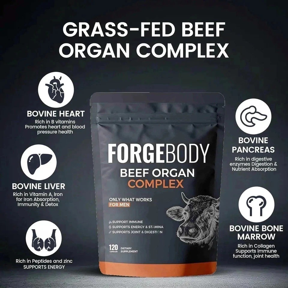 Forgebody Beef Organ Complex Supplement for Men Grass Fed Beef 120 Capsules ….