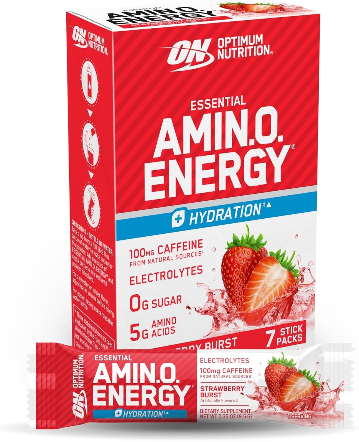 Essential Amino Energy + Electrolytes Powder – Strawberry Burst Sticks, 7 Pack