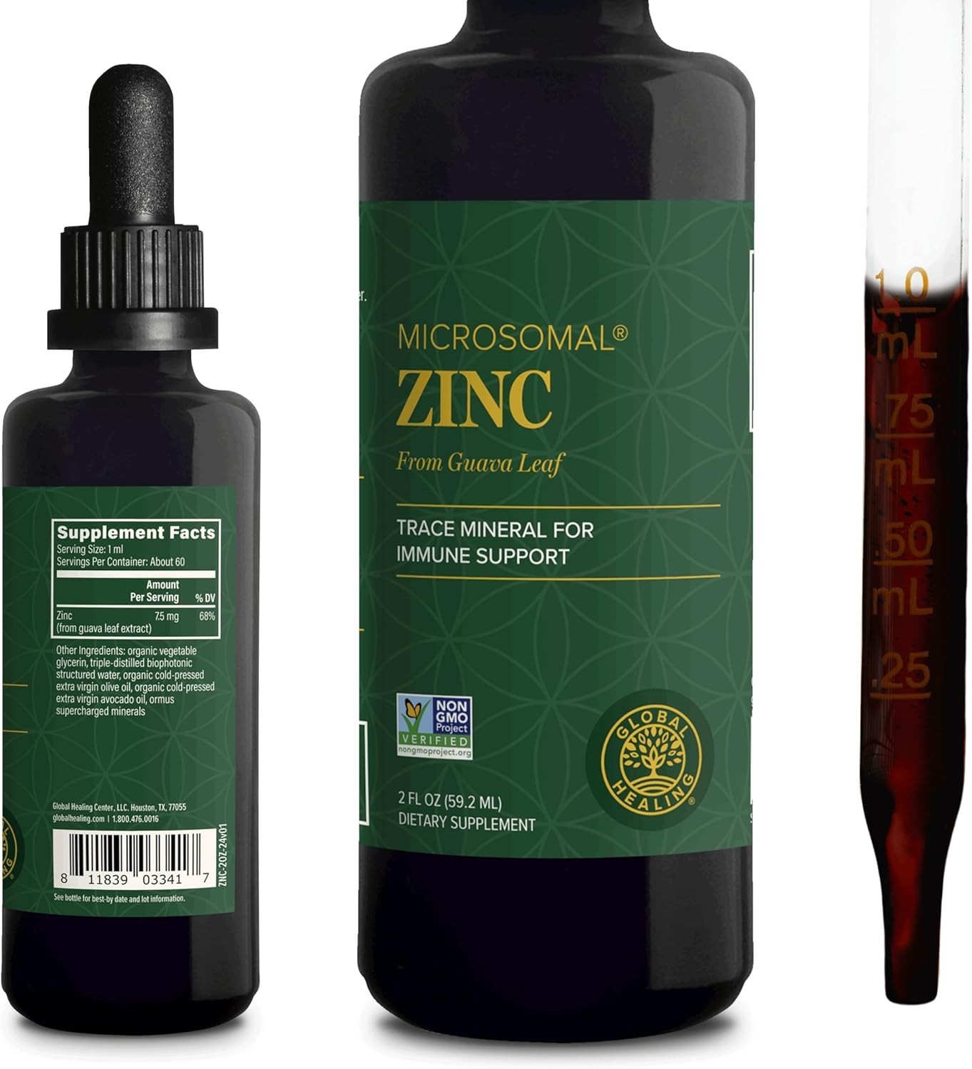 Global Healing Organic Zinc Supplements Liquid Pure Drops Immune USDA 2 (fl oz)
