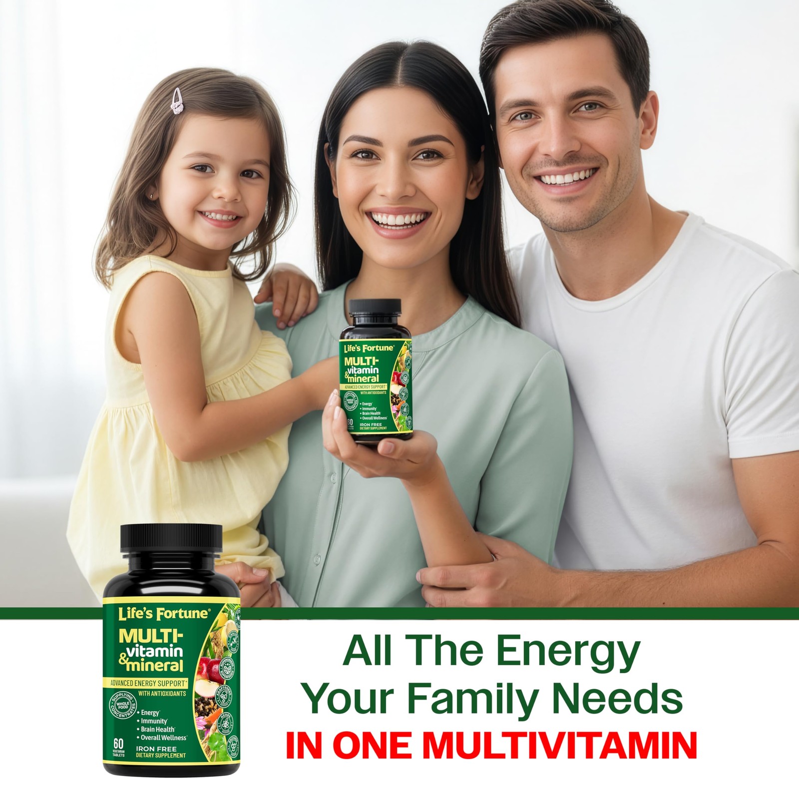 Life’s Fortune Whole Food Multivitamin & Mineral 60 Count (Pack of 1), Green