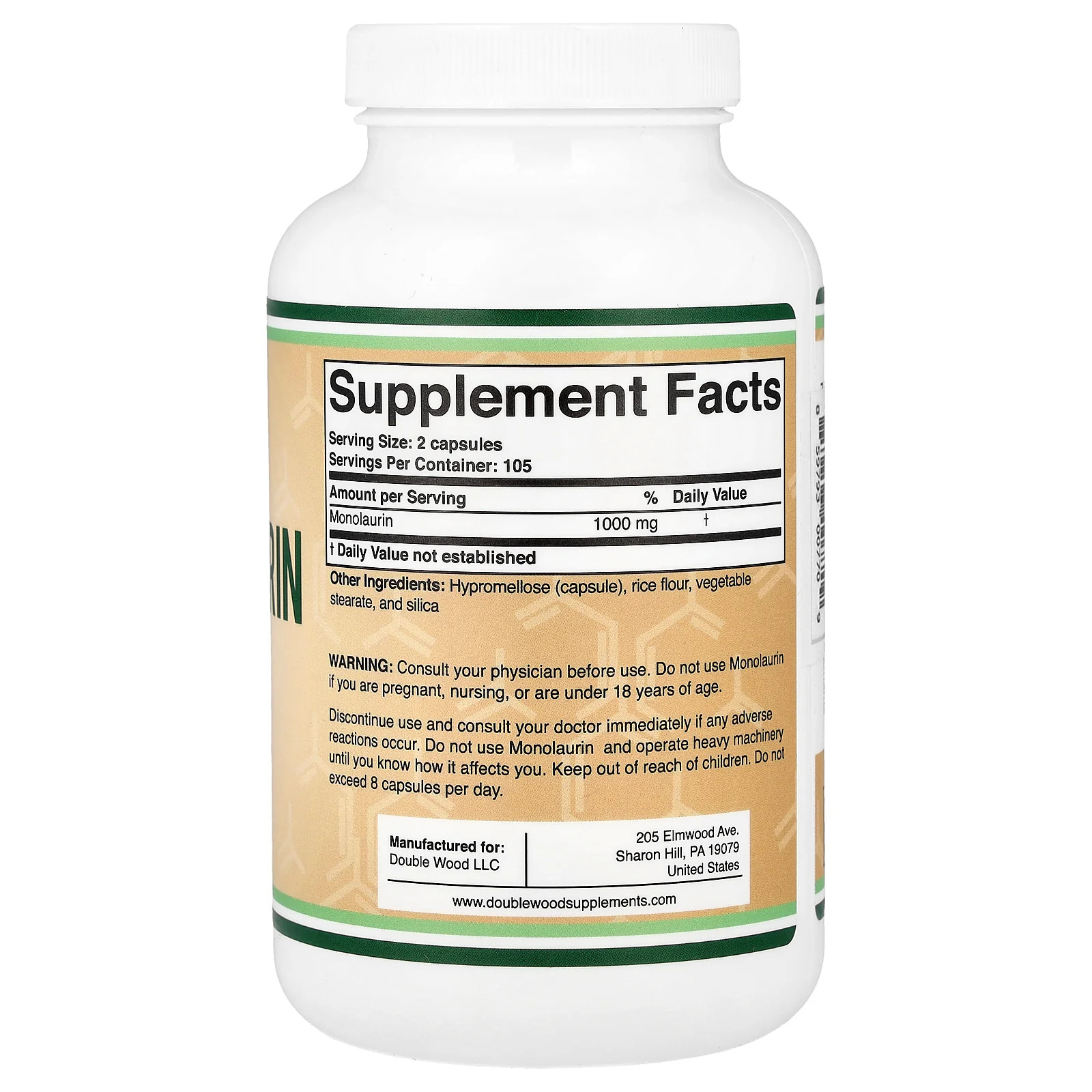 2 X Double Wood Supplements, Monolaurin, 210 Capsules (500 mg per Capsule)