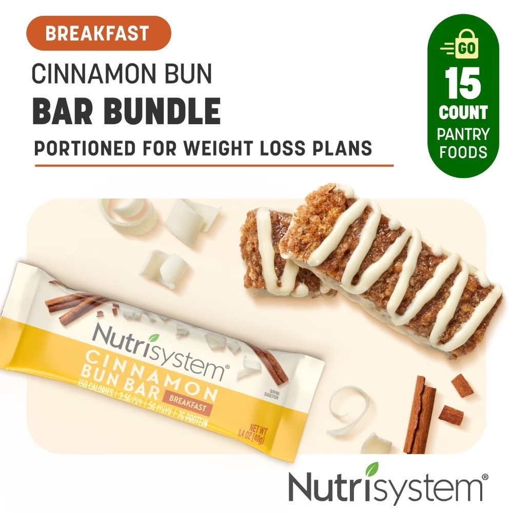 Cinnamon Bun Breakfast Bars for Weight Loss 15 Count Healthy Snack Pack