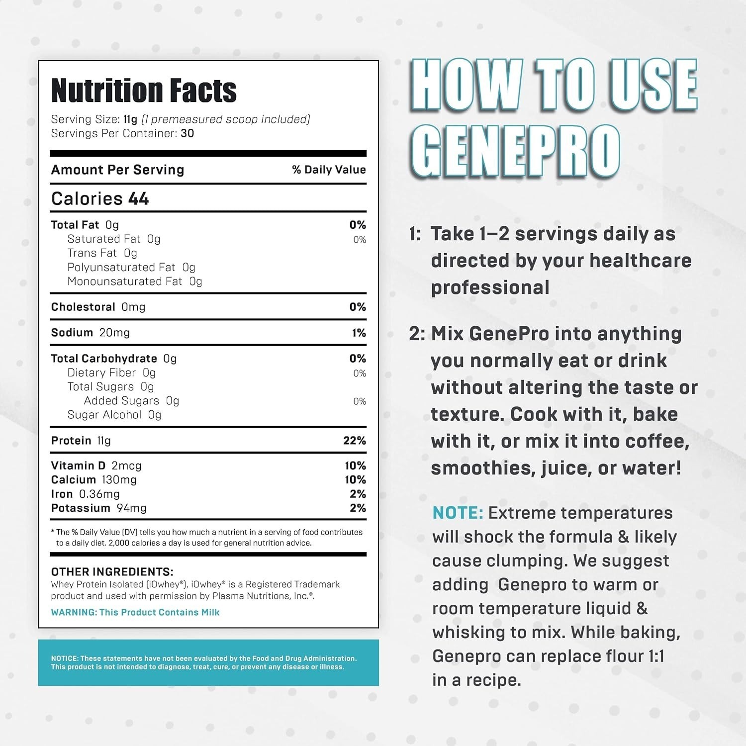 Genepro Protein Powder Gen3 Unflavored 3rd Generation, 30 servings, EXP 2027