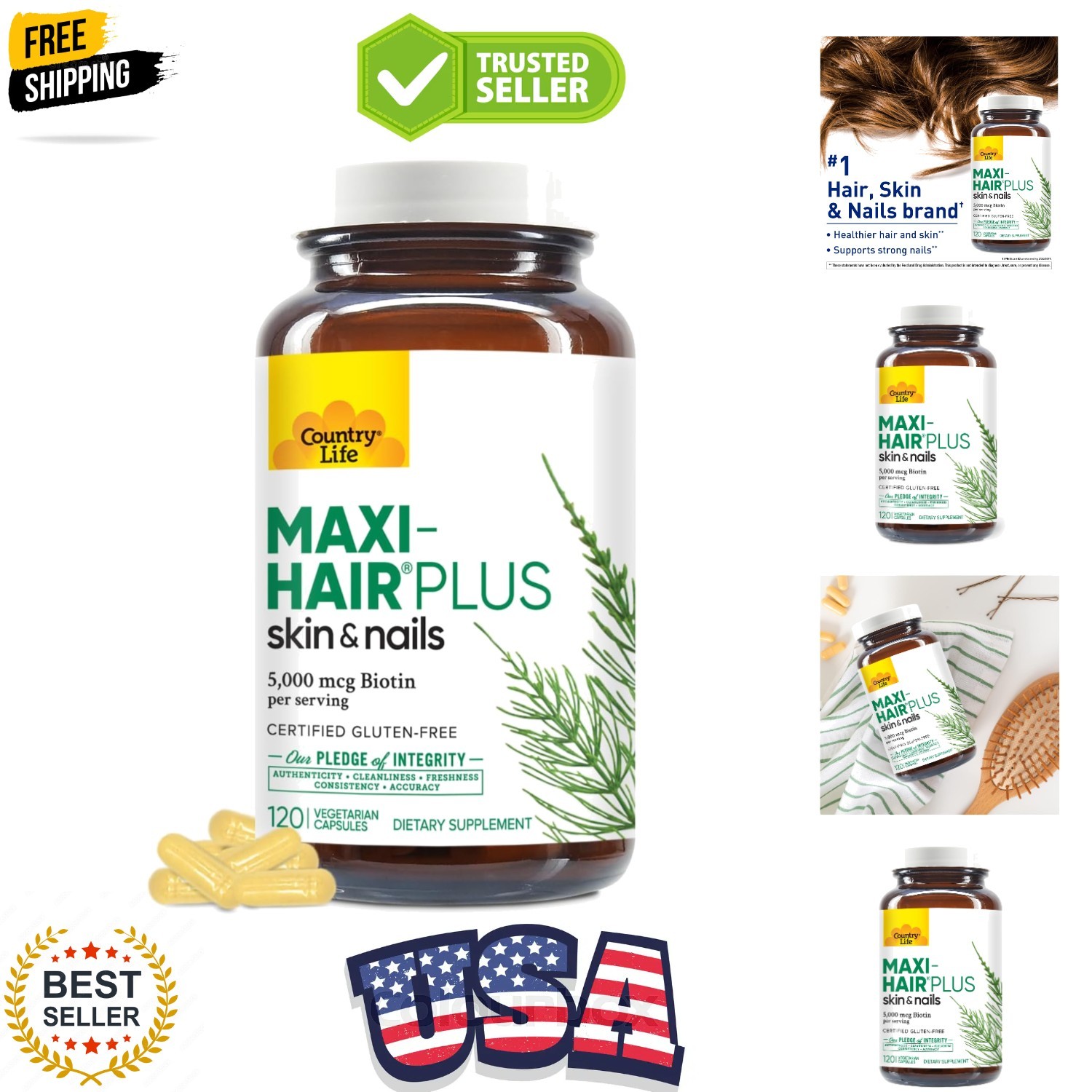 Maxi-Hair Plus Biotin, Supports Healthy Hair, Skin and Nails, Daily Supplemen…